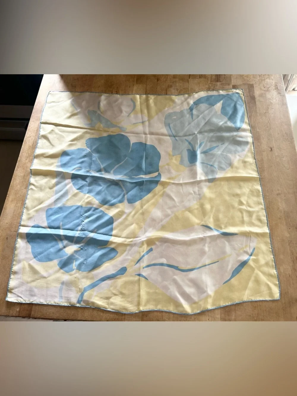 Vintage Pastel Blue and Yellow Silk Scarf *flawed*